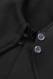 Zwarte casual elegante effen patchwork vierkante kraag eenstaps rokjurken