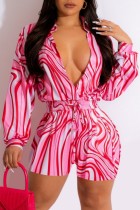 Roze mode casual print patchwork kraag normale romper