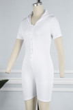 White Casual Solid Patchwork Buckle Hooded Collar Skinny Rompers