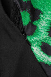 Groene sexy print uitgeholde skinny rompertjes met o-hals en patchwork