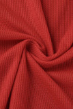 Colarinho vermelho casual patchwork sólido fivela turndown manga longa duas peças