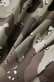 Armégrön Casual Camouflage Print Patchwork Slits Vanlig hög midja Konventionella heltrycksbottnar