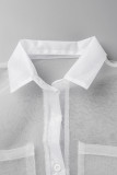 White Street Solide Patchwork-Schnalle Durchsichtige Turndown-Kragen-gerade Kleider