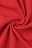 Macacões retos elegantes vermelhos com fivela de patchwork sólido com gola redonda