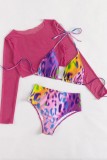 Multicolor Sexy Print Bandage See-through Swimsuit Three Piece Set (With Paddings)