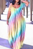 Vestido de manga corta con cuello en V básico estampado casual multicolor Vestidos