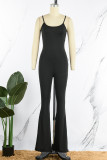 Koffie Sexy Casual Solid Backless Spaghetti Band Skinny Jumpsuits