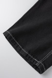 Light Blue Casual Street Solid Patchwork Pocket High Waist Cargo Denim Jeans