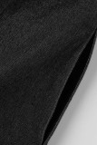 Black Casual Solid Basic O Neck Short Sleeve Denim Dress