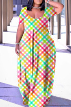Multicolor Casual Print Basic V Neck Short Sleeve Loose T-shirt  Maxi Dresses