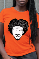 Oranje Casual Street Print Patchwork T-shirts met O-hals
