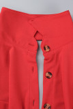 Monos hebilla de patchwork sólido elegante con cinturón cuello vuelto recto rojo