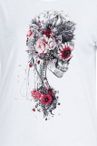 Red Casual Daily Skull Patchwork O Neck T-Shirts