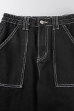 Svart Casual Street Solid Patchwork Pocket Jeans med hög midja