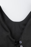ブラック カジュアル エレガント ソリッド パッチワーク スクエア カラー ワンステップ スカート ドレス