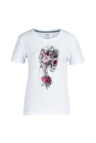 White Casual Daily Skull Patchwork O Neck T-Shirts