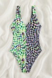 Grün Sexy Print Patchwork Backless Swimwears (mit Polsterungen)