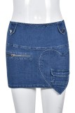 Blue Casual Solid Patchwork Skinny Denim Skirts