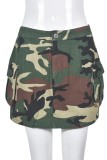Camouflage Casual Camouflage Print Patchwork Skinny High Waist Conventional Full Print Skirts