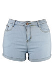 Pantalones cortos de mezclilla regulares de cintura alta de patchwork sólido informal azul oscuro