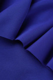 Vestidos de falda de un paso con hombros descubiertos de orillo fibroso de patchwork sólido elegante azul