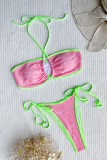 Roze Sexy Solid Bandage Patchwork Backless Swimwears (Met Paddings)