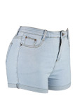 Short jeans azul escuro casual liso patchwork cintura alta regular