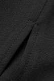 ブラック カジュアル エレガント ソリッド パッチワーク スクエア カラー ワンステップ スカート ドレス