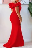 Vestido de noche con hombros descubiertos de patchwork sólido formal sexy rojo Vestidos