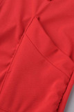 レッド エレガント ソリッド パッチワーク バックル ベルト付き ターンダウン カラー ストレート ジャンプスーツ