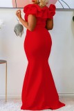 Vestido de noche con hombros descubiertos de patchwork sólido formal sexy rojo Vestidos