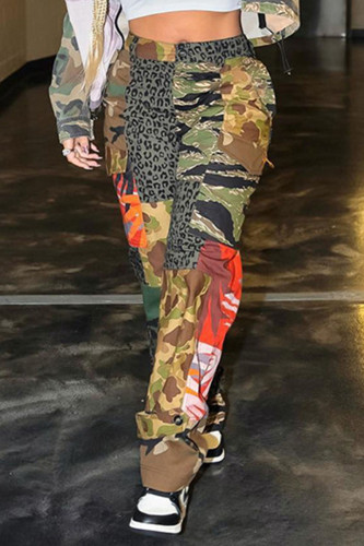 Camouflage Casual Street Print Patchwork High Waist Straight Patchwork Bottoms
