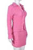 Pink Casual Solid Buttons Turndown Collar Long Sleeve Two Pieces