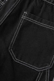 Deep Blue Casual Street Solid Patchwork Pocket High Waist Cargo Denim Jeans