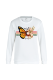 White Street Print Butterfly Print Patchwork O Neck Tops