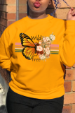 Blusas con cuello en O de patchwork con estampado de mariposa y estampado de calle gris