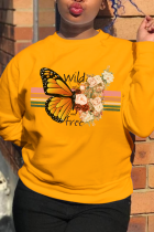 Tops con cuello en O de patchwork con estampado de mariposa y estampado callejero amarillo