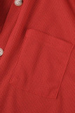 Красный повседневный однотонный лоскутный воротник с отложным воротником и длинным рукавом из двух частей