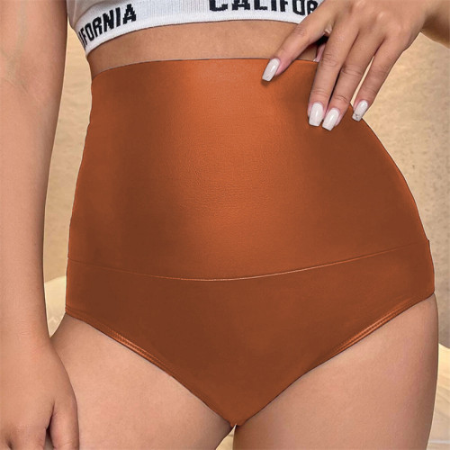 Marrone Casual Solid Basic Skinny Vita alta Pantaloni tinta unita convenzionali