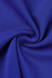 Blauwe elegante effen patchwork vezelige zelfkant off-shoulder eenstaps rokjurken
