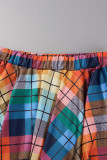 Pantalones de retazos con estampado de tela escocesa de calle informal amarillo Cintura alta Tipo A Fondo con estampado completo