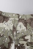 Verde militar casual camuflagem estampa patchwork fenda regular cintura alta convencional estampa completa