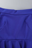 Blue Elegant Solid Patchwork Stringy Selvedge Off the Shoulder One Step Skirt Dresses