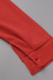 Colletto con risvolto manica lunga manica lunga due pezzi rosso casual patchwork fibbia con fibbia