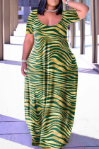 Зеленое повседневное платье с принтом Базовое платье с V-образным вырезом и короткими рукавами Платья
