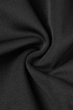 Schwarze, lässige, elegante, solide Patchwork-Kleider mit quadratischem Kragen und One-Step-Rock