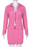 Pink Casual Solid Buttons Turndown Collar Long Sleeve Two Pieces