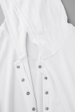 White Casual Solid Patchwork Buckle Hooded Collar Skinny Rompers