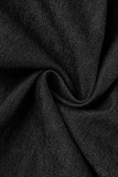 Черное повседневное однотонное базовое джинсовое платье с круглым вырезом и короткими рукавами