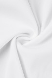 Белый повседневный однотонный узкий комбинезон с воротником с капюшоном и пряжкой в ​​стиле пэчворк